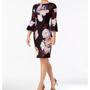 Calvin Klein Floral-Print Bell-Sleeve Sheath Dress